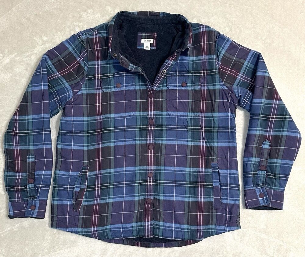 L.L.Bean Women's Fleece Lined Flannel Shacket Plaid Gorpcore Outdoor Jacket L